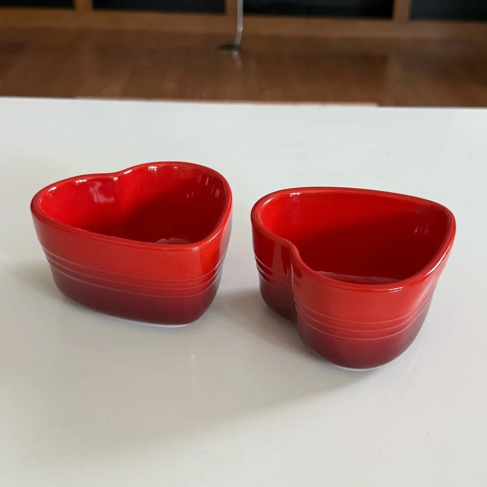NEW Le Creuset Set of 2 Heart Ramekins Cerise / Red